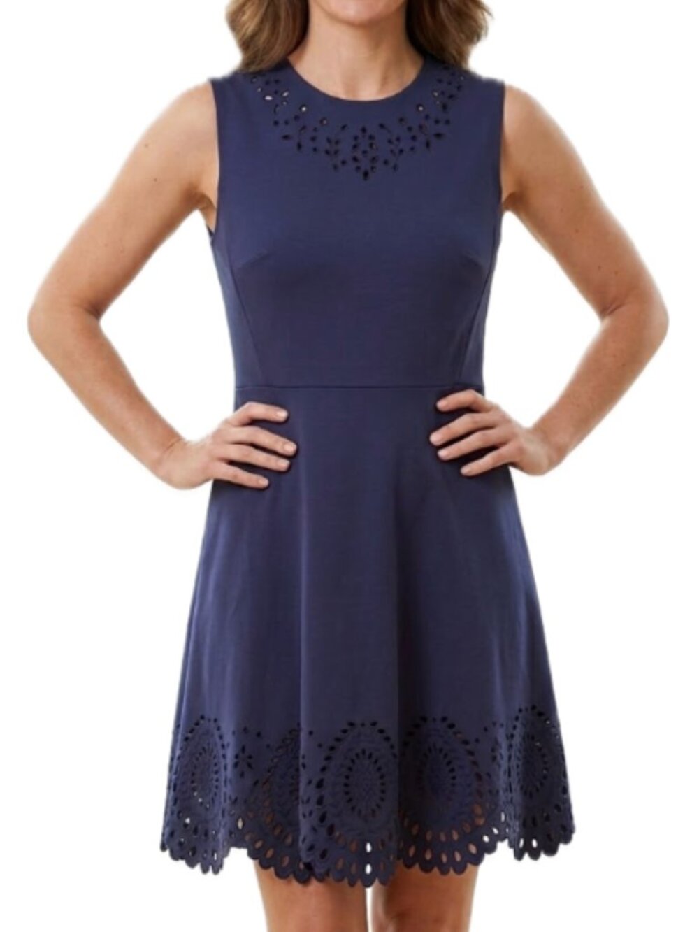 Kate Spade | Sleeveless Fit & Flare Eyelet Cutout Dress in Navy Blue | Size 10